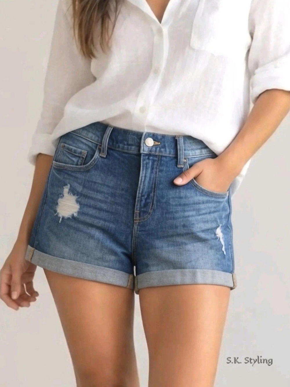 Old Navy Womens Boyfriend Denim Jean Shorts Mid Rise Cuffed Stretch size 4